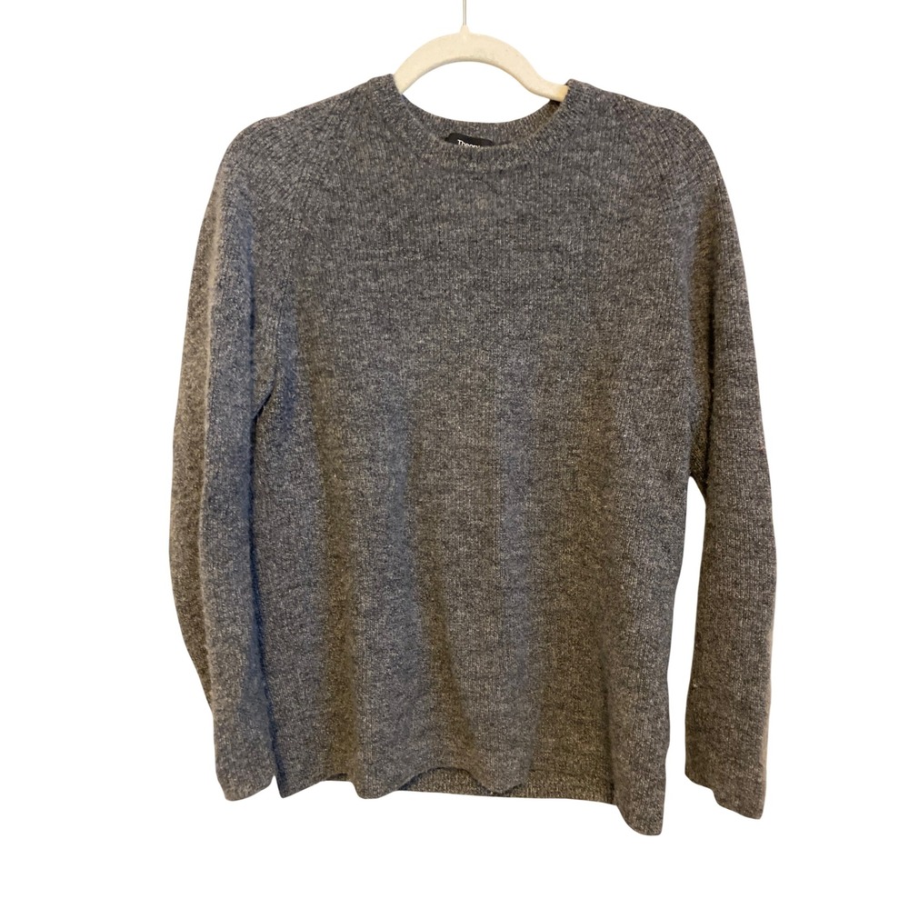 Theory Enzo C Cashmere 2 Crewneck Sweater Heather Grey Mens Small